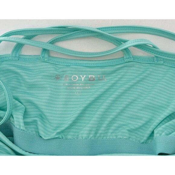 Soybu Active Turquoise Striped Dress Sz L Built In Bra Preppy‎ Boho See Photos - Picture 8 of 11